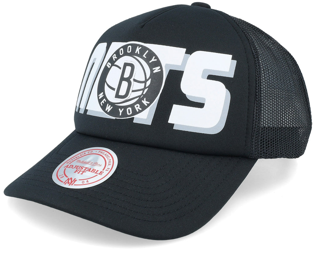 MENS MITCHELL & NESS NBA BILLBOARD TRUCKER SNAPBACK NETS - BLACK