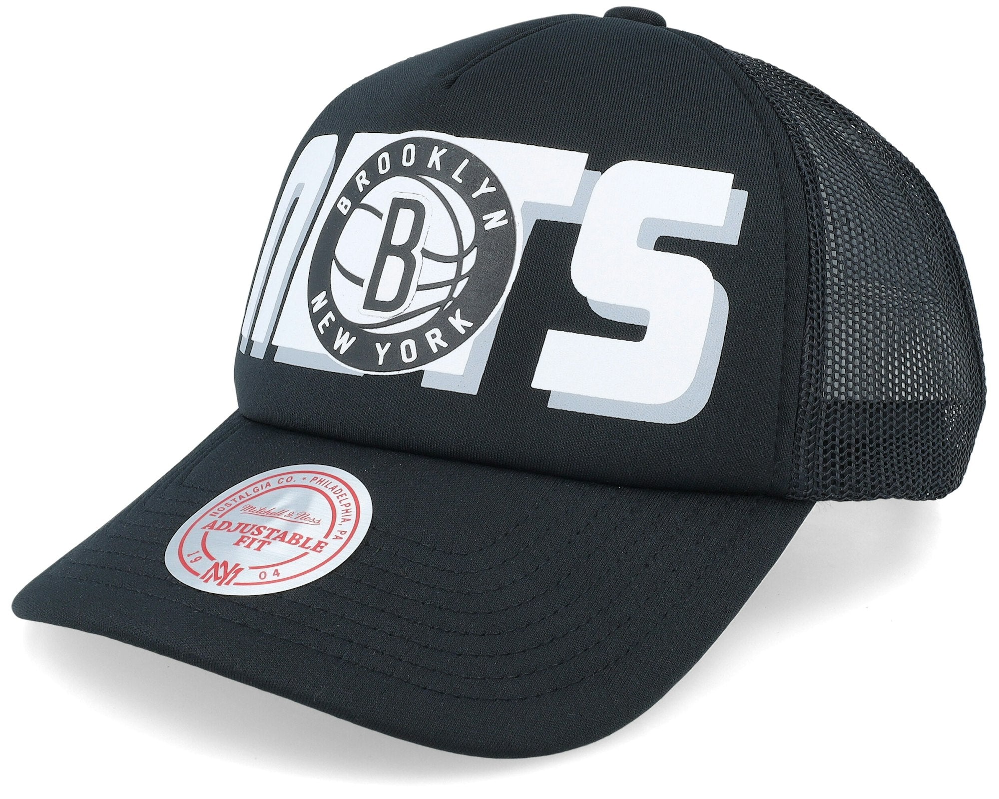 MENS MITCHELL & NESS NBA BILLBOARD TRUCKER SNAPBACK NETS - BLACK