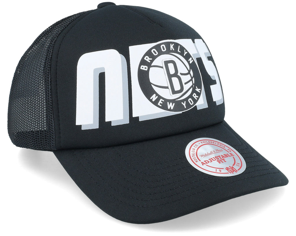 MENS MITCHELL & NESS NBA BILLBOARD TRUCKER SNAPBACK NETS - BLACK