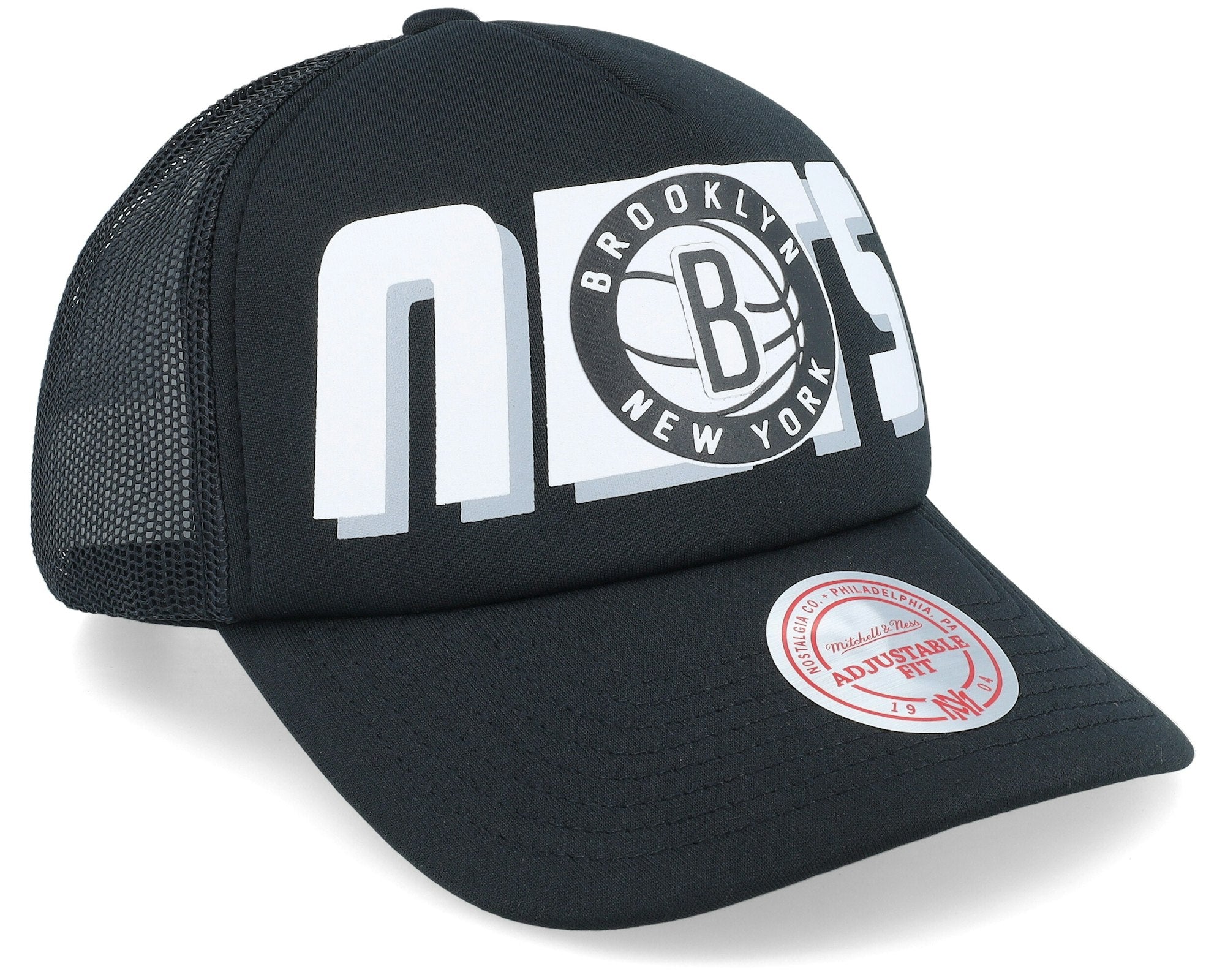 MENS MITCHELL & NESS NBA BILLBOARD TRUCKER SNAPBACK NETS - BLACK