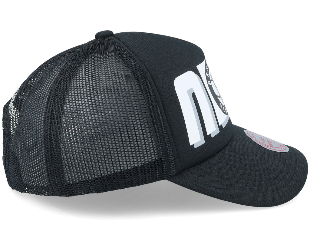 MENS MITCHELL & NESS NBA BILLBOARD TRUCKER SNAPBACK NETS - BLACK