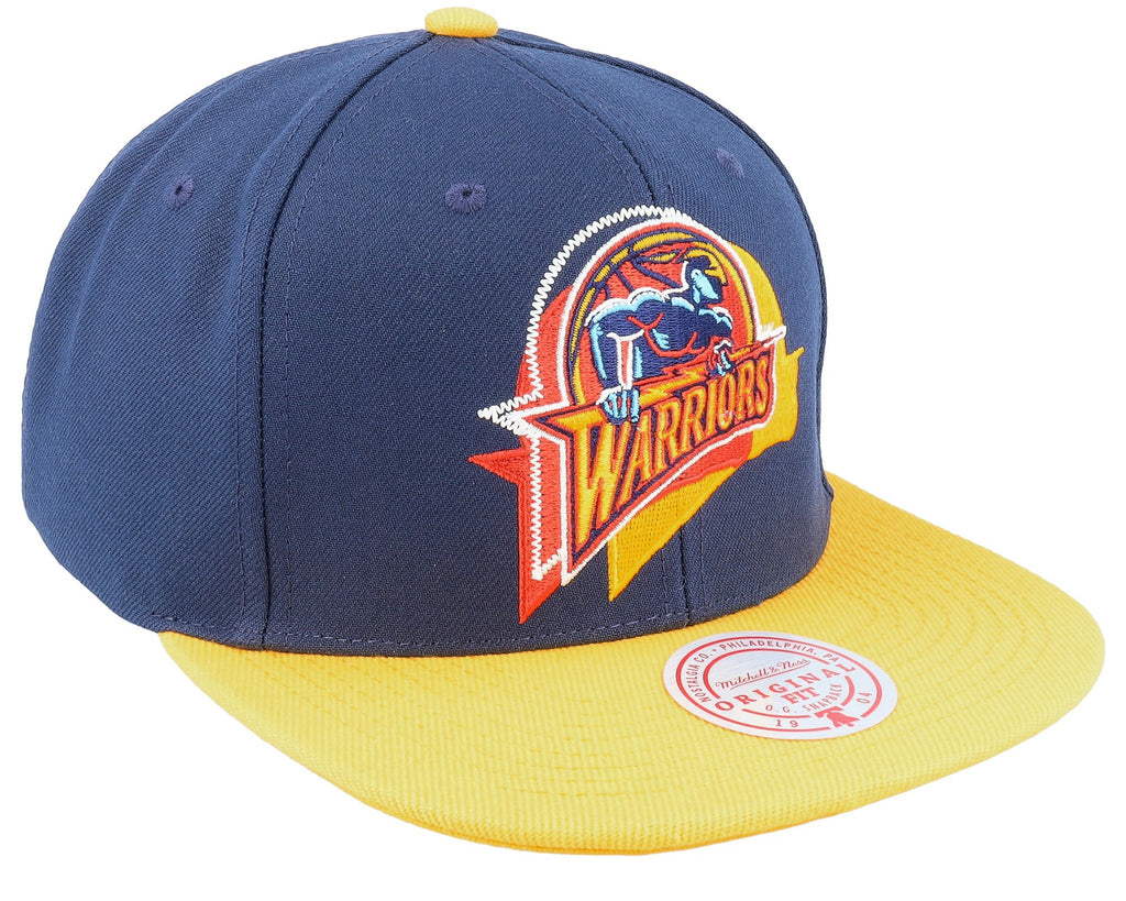 MENS MITCHELL & NESS NBA LOGO BLUR SNAPBACK HWC WARRIORS - BLUE-YELLOW