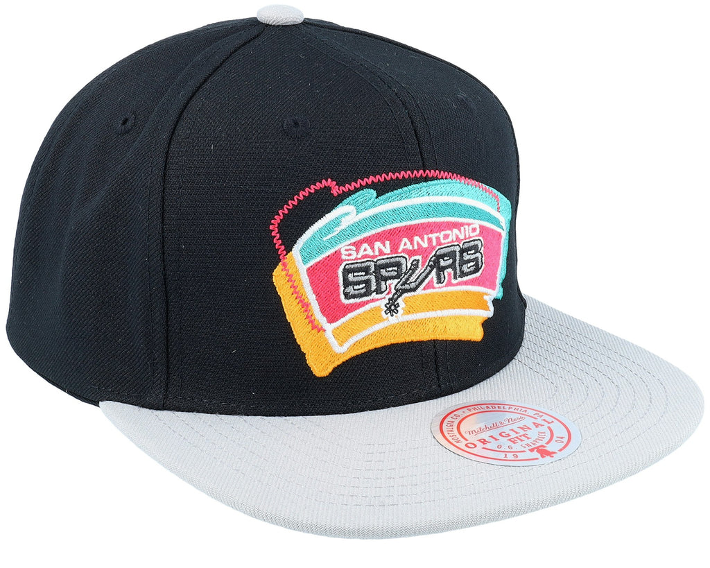 MENS MITCHELL & NESS NBA LOGO BLUR SNAPBACK HWC SPURS - BLACK-GREY