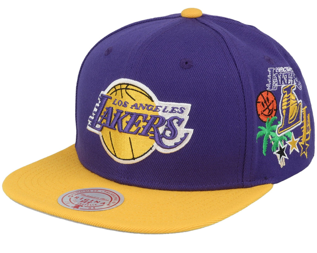 MENS MITCHELL & NESS NBA PATCH OVERLOAD SNAPBACK LAKERS - PURPLE-YELLOW