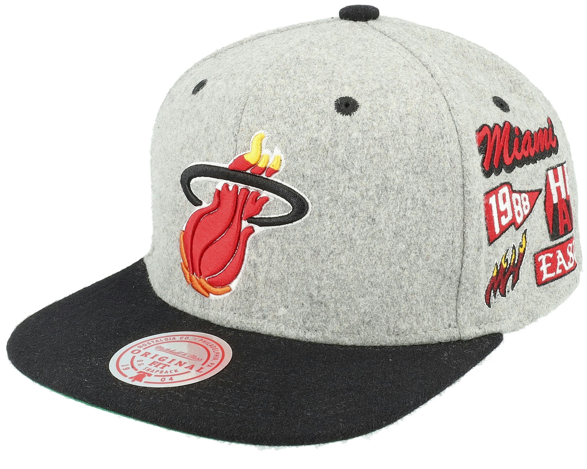 MENS MITCHELL & NESS NBA MELTON PATCH SNAPBACK HWC HEAT - GREY