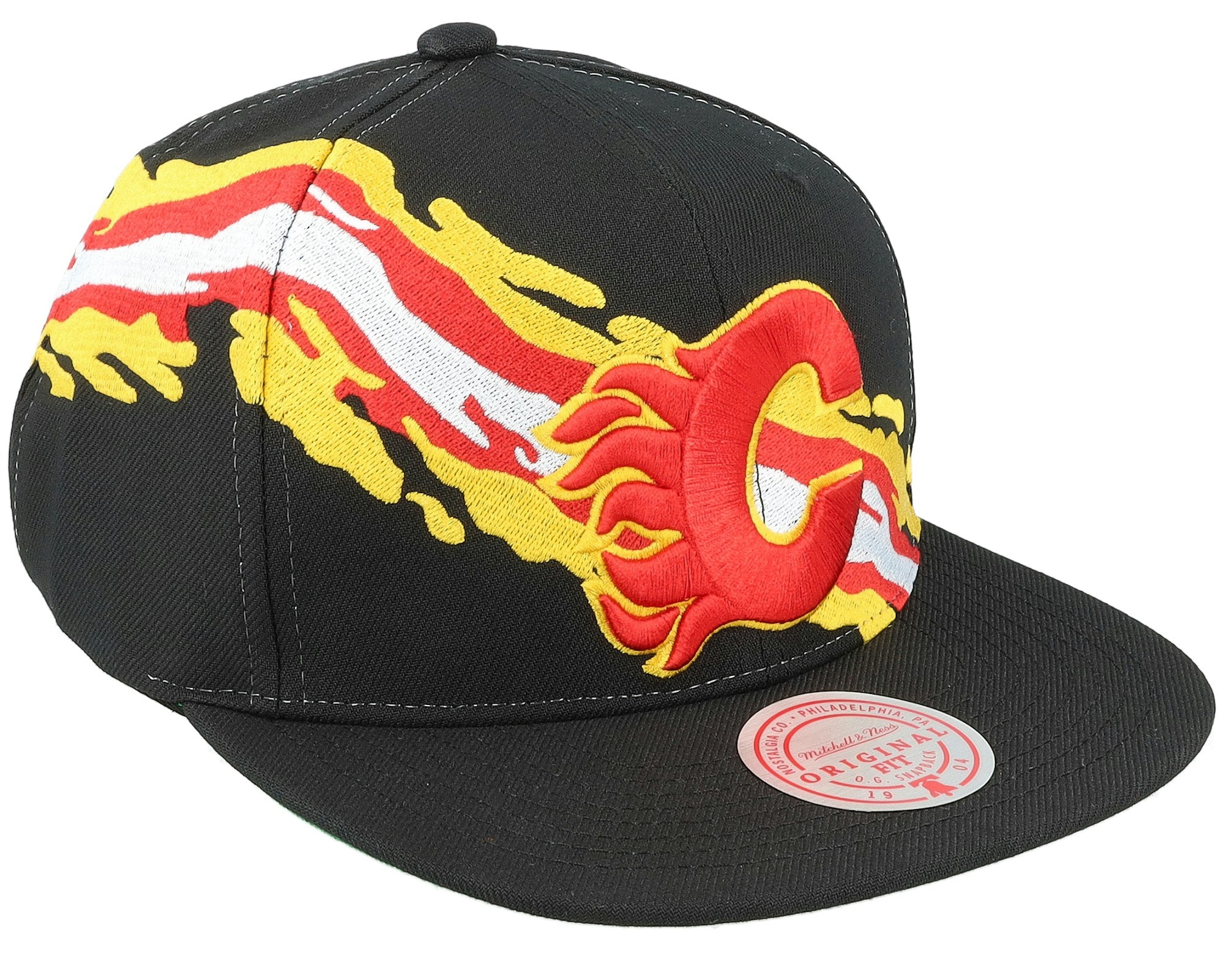 MENS MITCHELL & NESS NHL VINTAGE PAINTBRUSH SNAPBACK FLAMES - BLACK