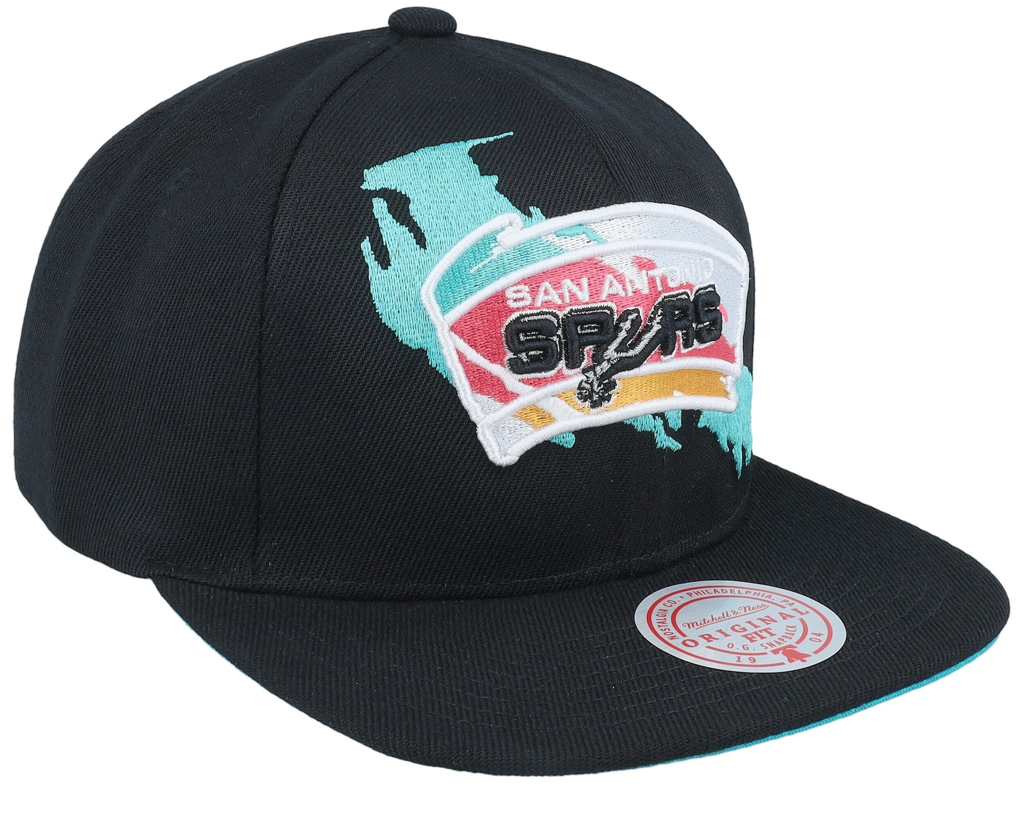 MENS MITCHELL & NESS NBA PAINT BY NUMBER SNAPBACK HWC SPURS - BLACK