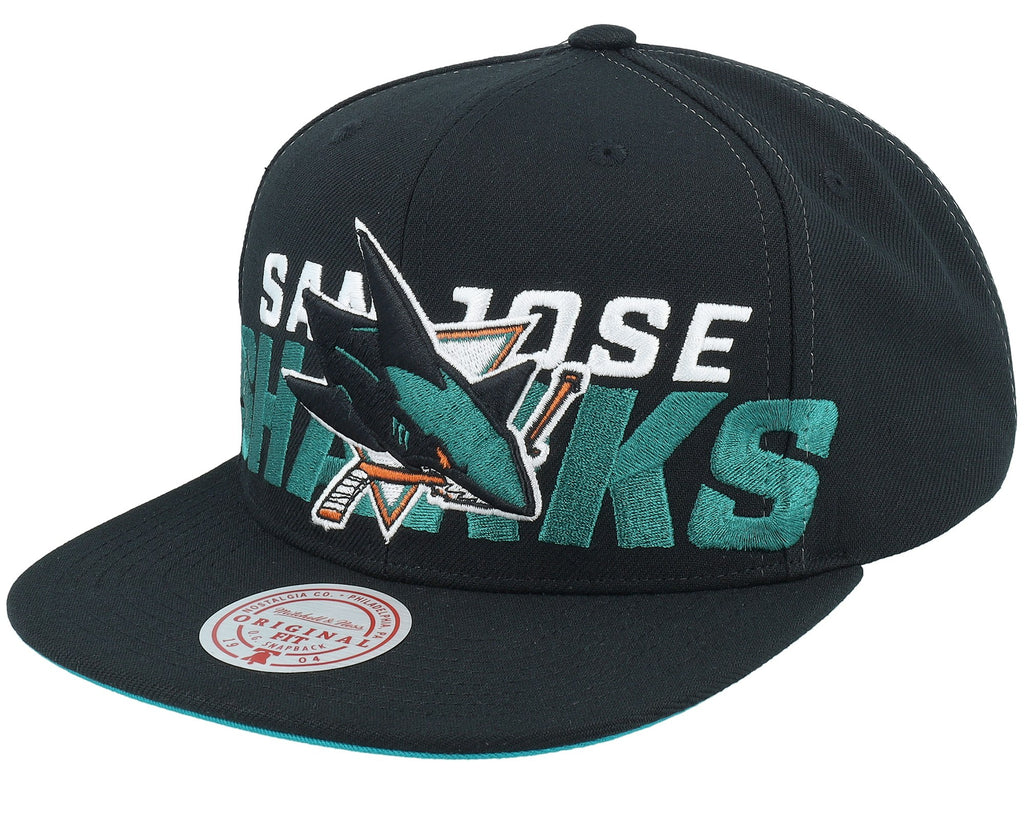 MENS MITCHELL & NESS NHL FULL FRONTAL SNAPBACK SHARKS - BLACK