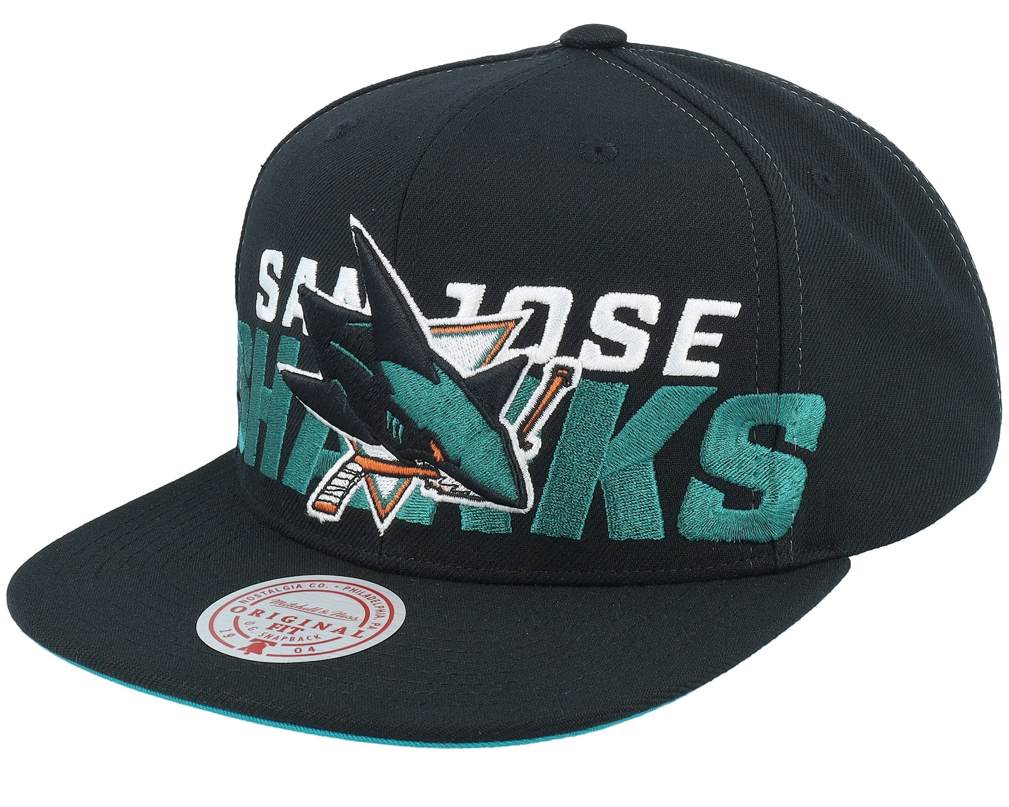 MENS MITCHELL & NESS NHL FULL FRONTAL SNAPBACK SHARKS - BLACK