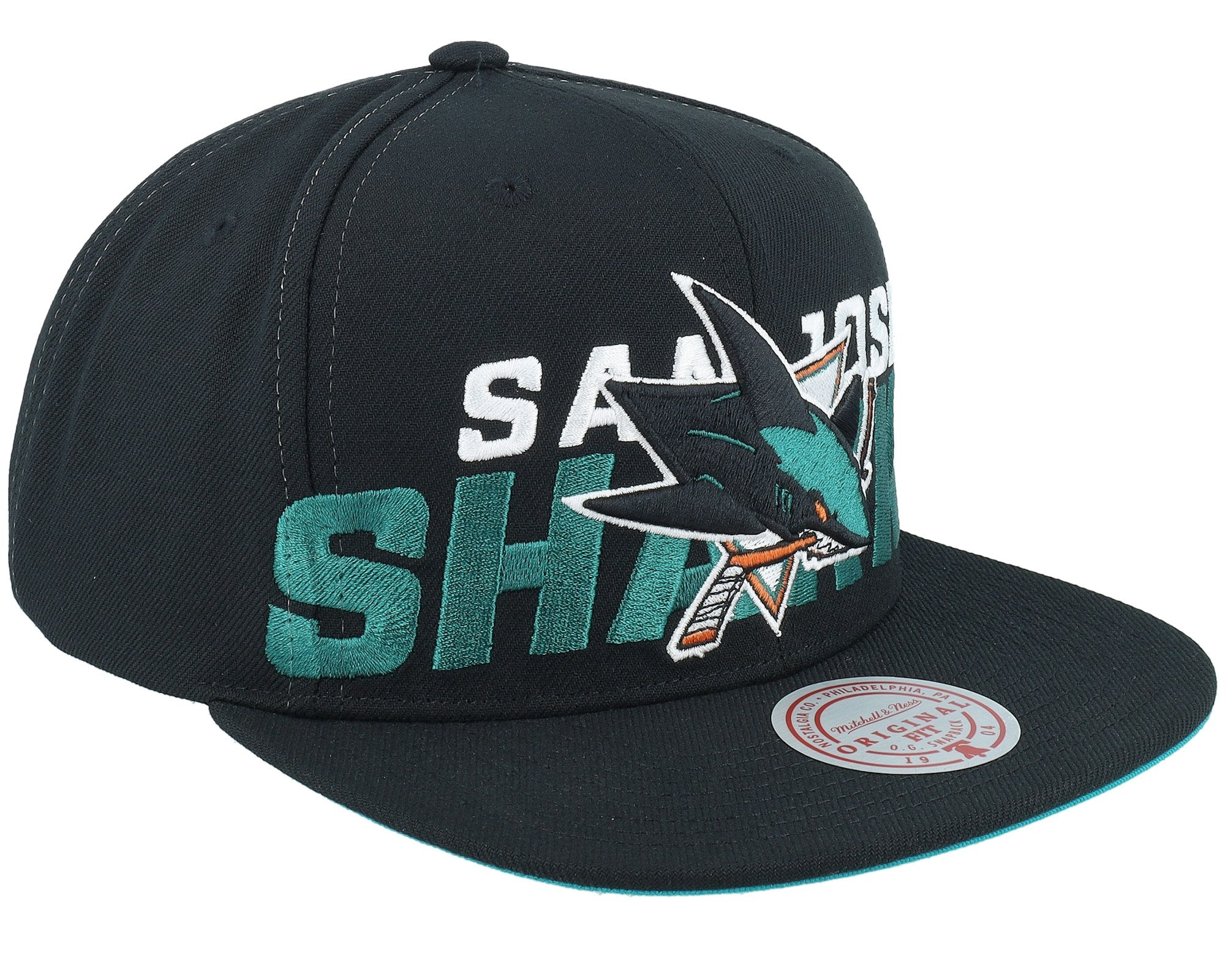 MENS MITCHELL & NESS NHL FULL FRONTAL SNAPBACK SHARKS - BLACK