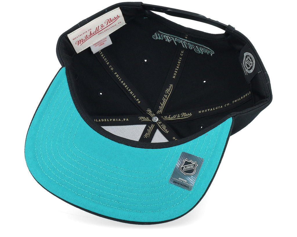 MENS MITCHELL & NESS NHL FULL FRONTAL SNAPBACK SHARKS - BLACK