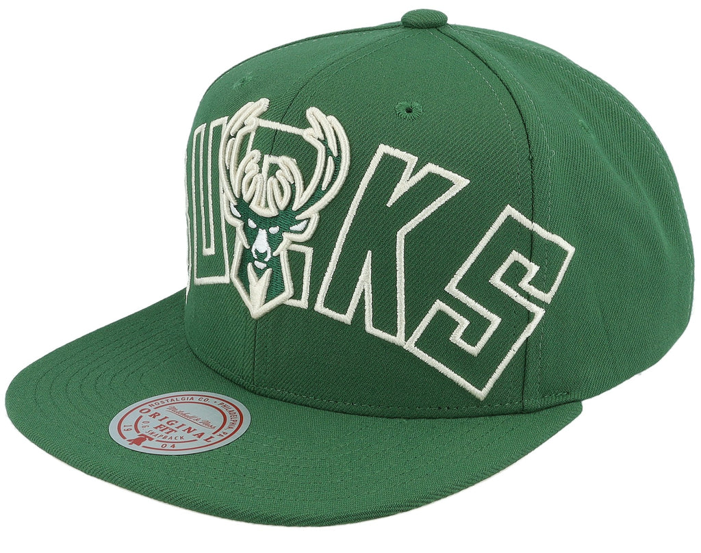 MENS MITCHELL & NESS NBA FULL FRONTAL SNAPBACK BUCKS - GREEN