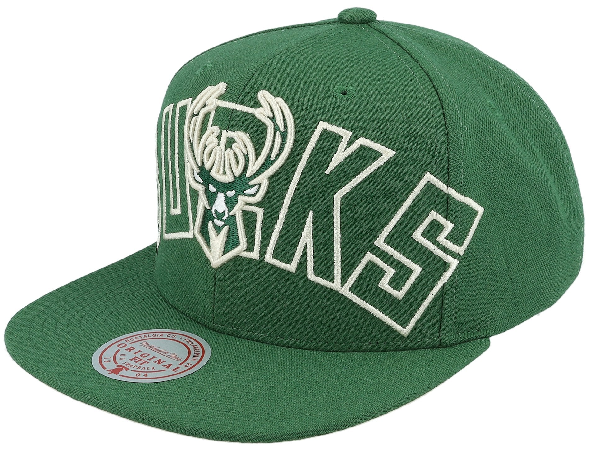 MENS MITCHELL & NESS NBA FULL FRONTAL SNAPBACK BUCKS - GREEN
