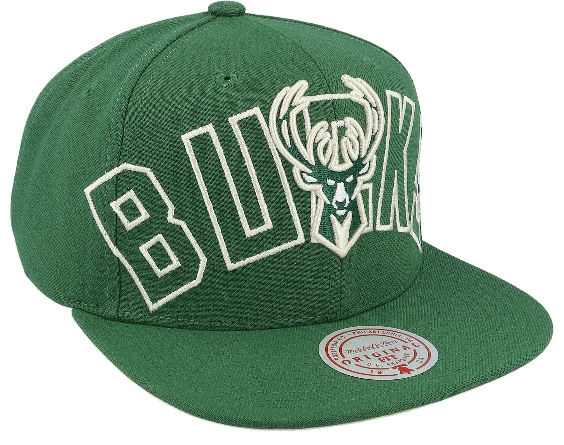 MENS MITCHELL & NESS NBA FULL FRONTAL SNAPBACK BUCKS - GREEN