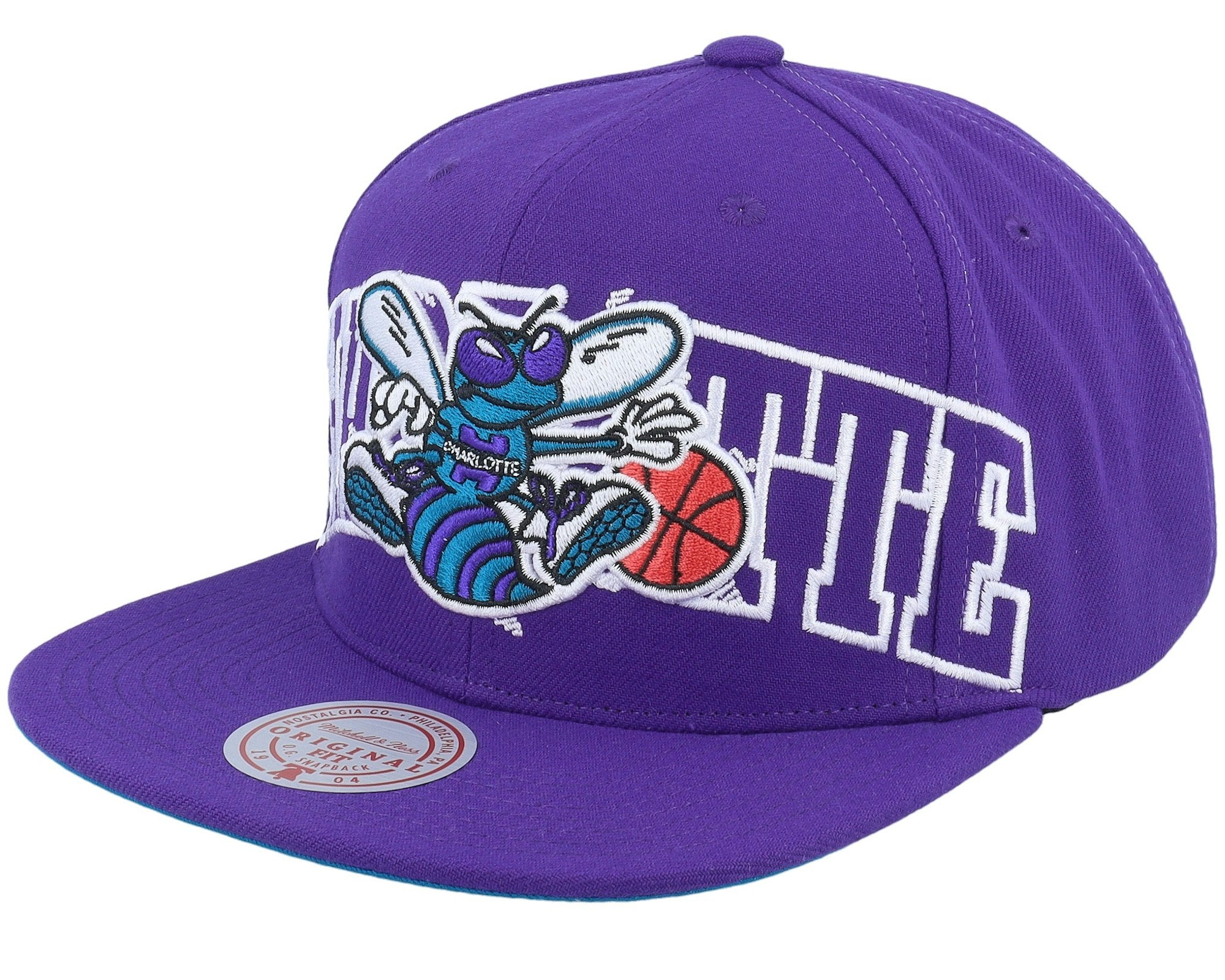 MENS MITCHELL & NESS NBA FULL FRONTAL SNAPBACK HWC HORNETS - PURPLE