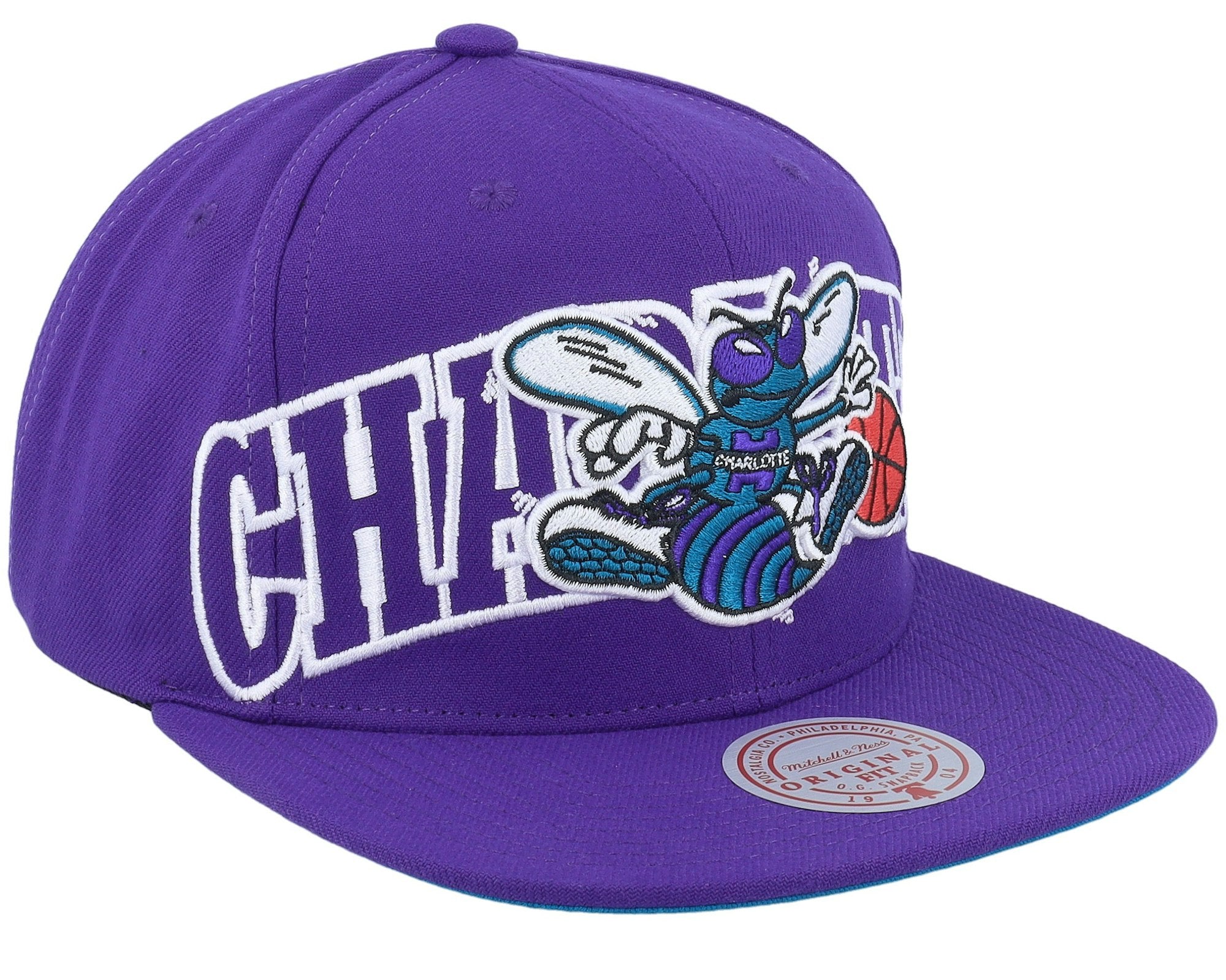 MENS MITCHELL & NESS NBA FULL FRONTAL SNAPBACK HWC HORNETS - PURPLE