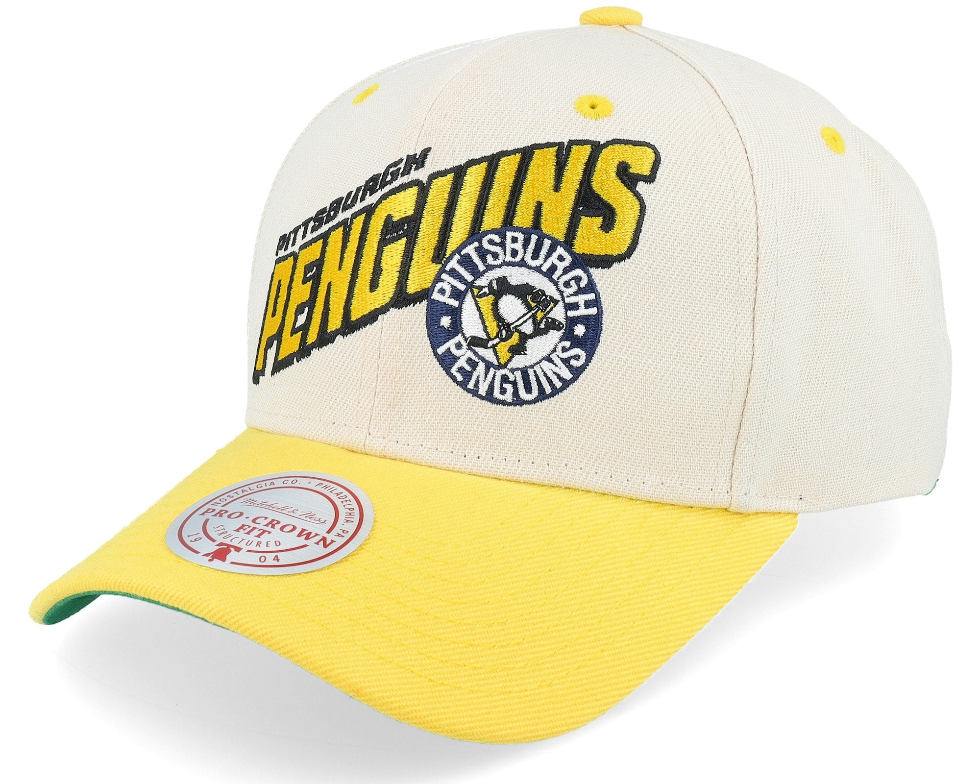 MENS MITCHELL & NESS NHL RETRO TYPE PRO SNAPBACK VNTG PENGUINS - OFF WHITE