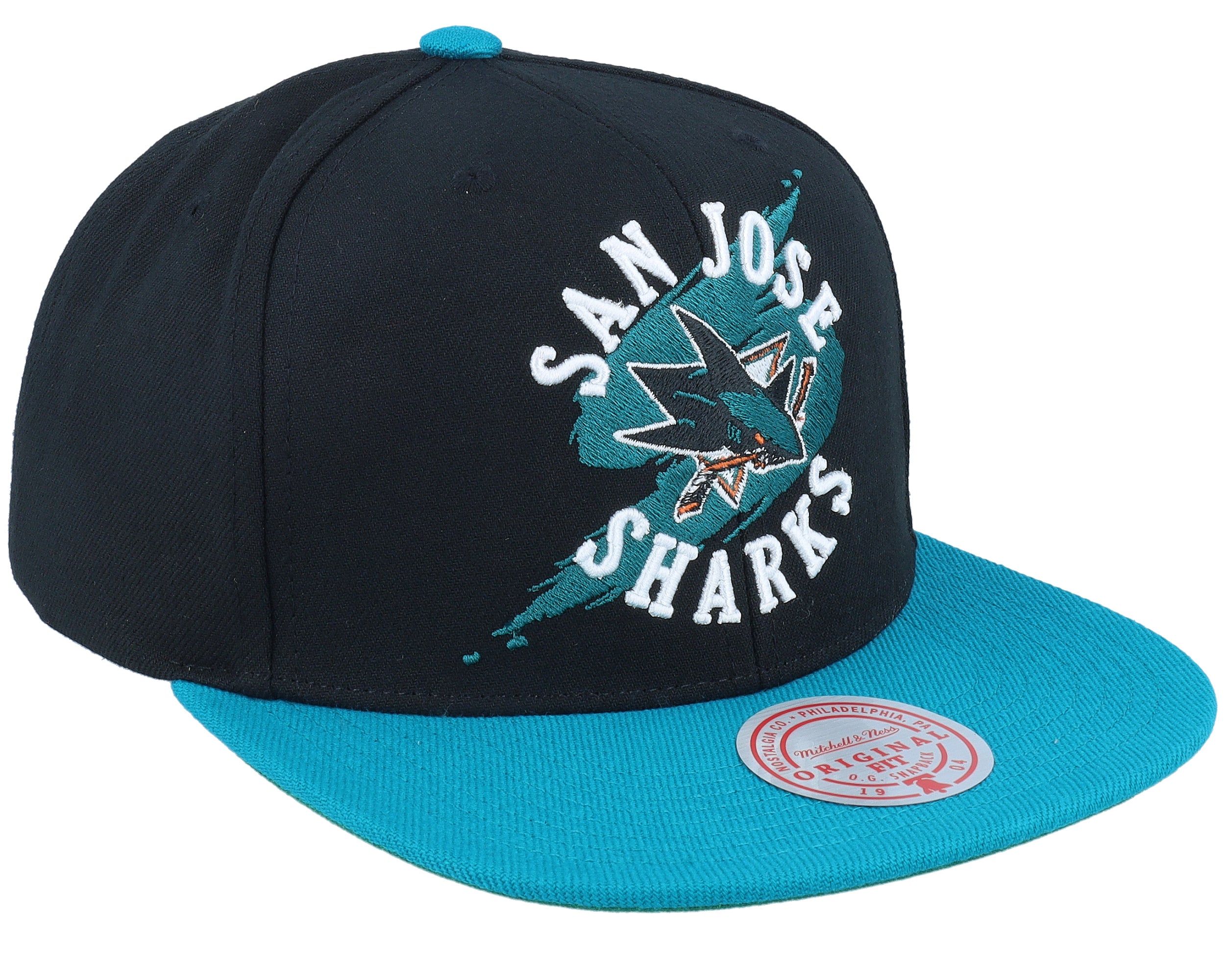 Mens Mitchell & Ness NHL CIRCLE SPLASH SNAPBACK SHARKS