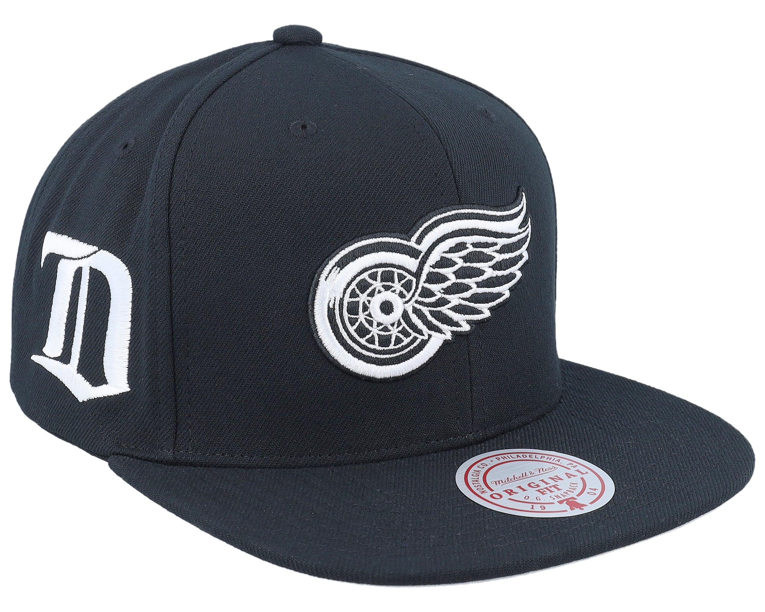 Mens Mitchell & Ness NHL EVERGREEN BLACK WHITE SNAPBACK VNTG RED WINGS