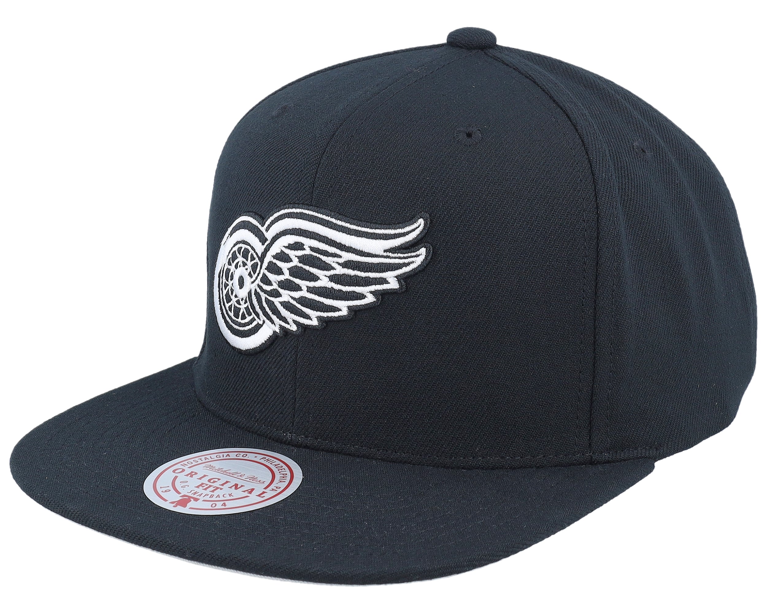 Mens Mitchell & Ness NHL EVERGREEN BLACK WHITE SNAPBACK VNTG RED WINGS