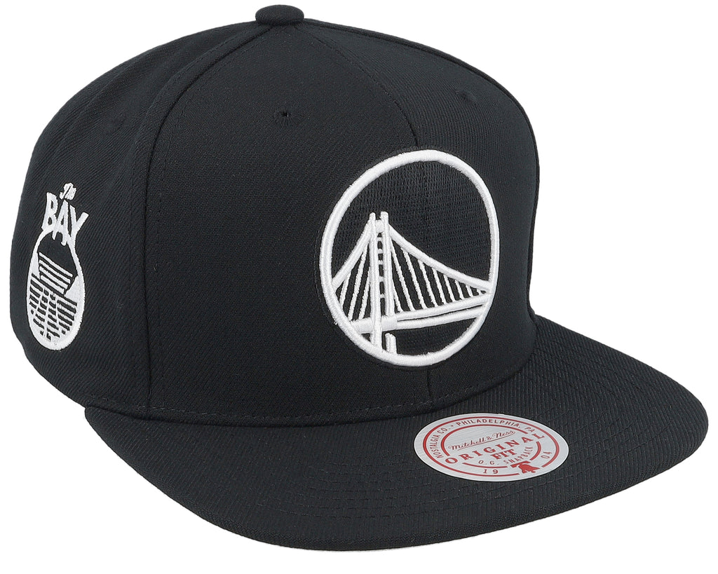 Mens Mitchell & Ness NBA EVERGREEN BLACK WHITE SNAPBACK WARRIORS