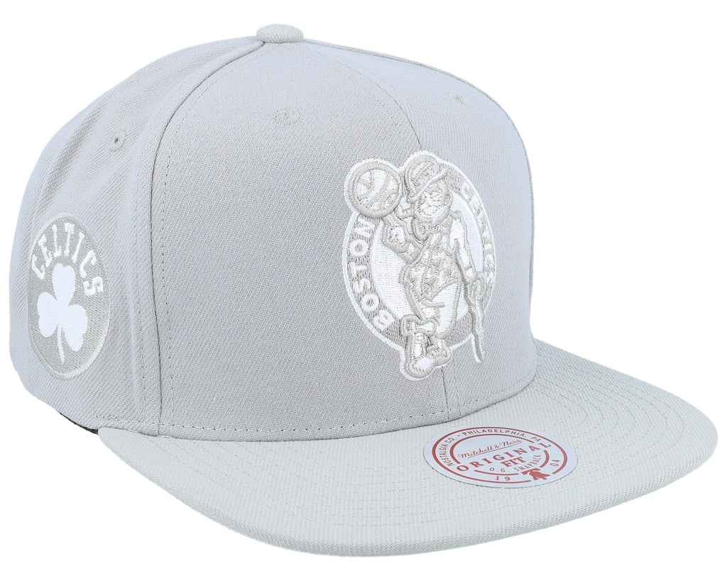MENS MITCHELL & NESS NBA EVERGREEN GREY WHITE SNAPBACK CELTICS