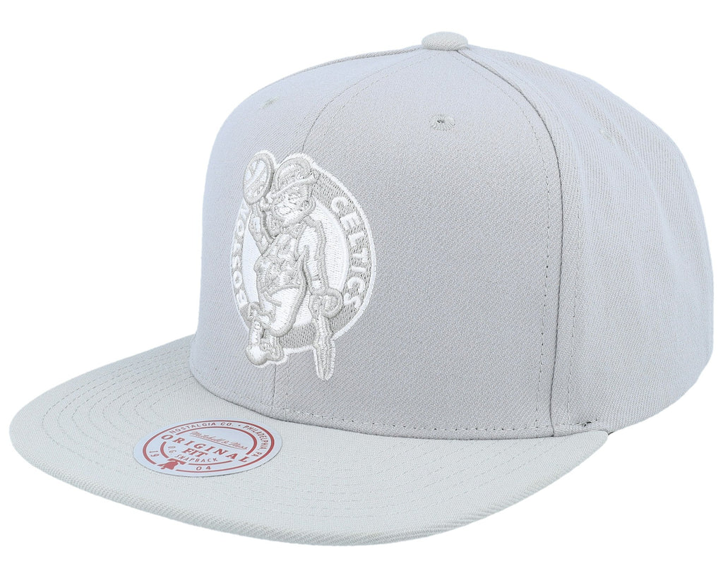 MENS MITCHELL & NESS NBA EVERGREEN GREY WHITE SNAPBACK CELTICS