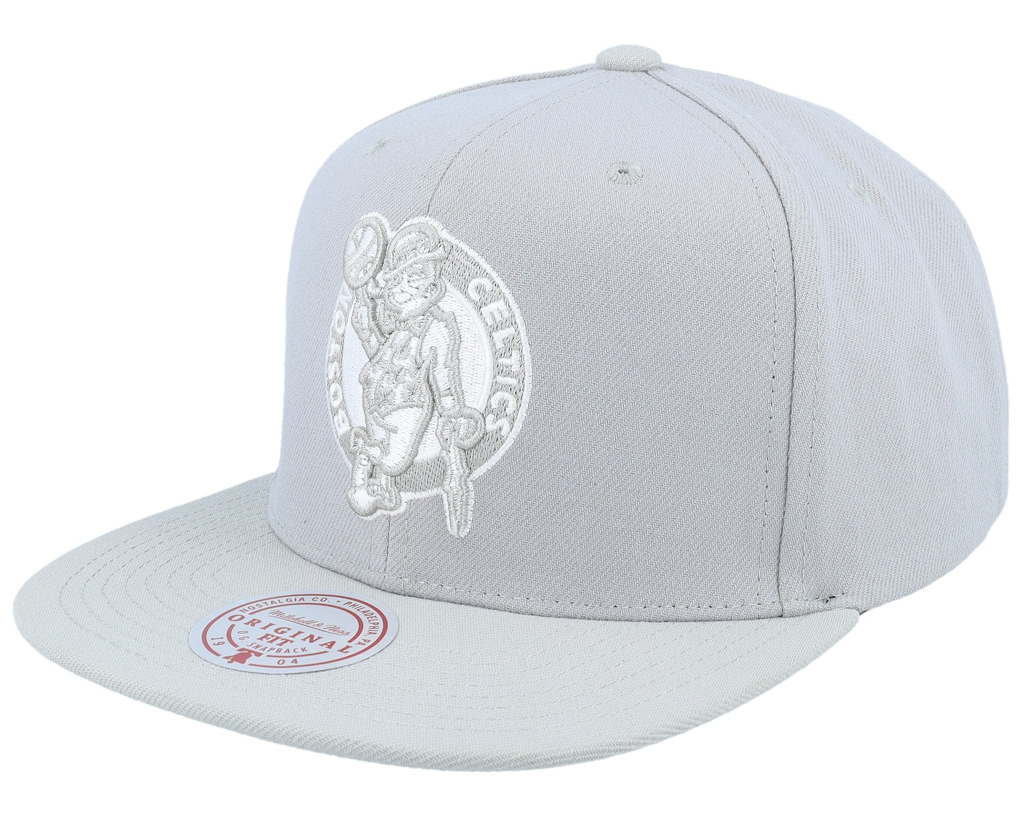 MENS MITCHELL & NESS NBA EVERGREEN GREY WHITE SNAPBACK CELTICS