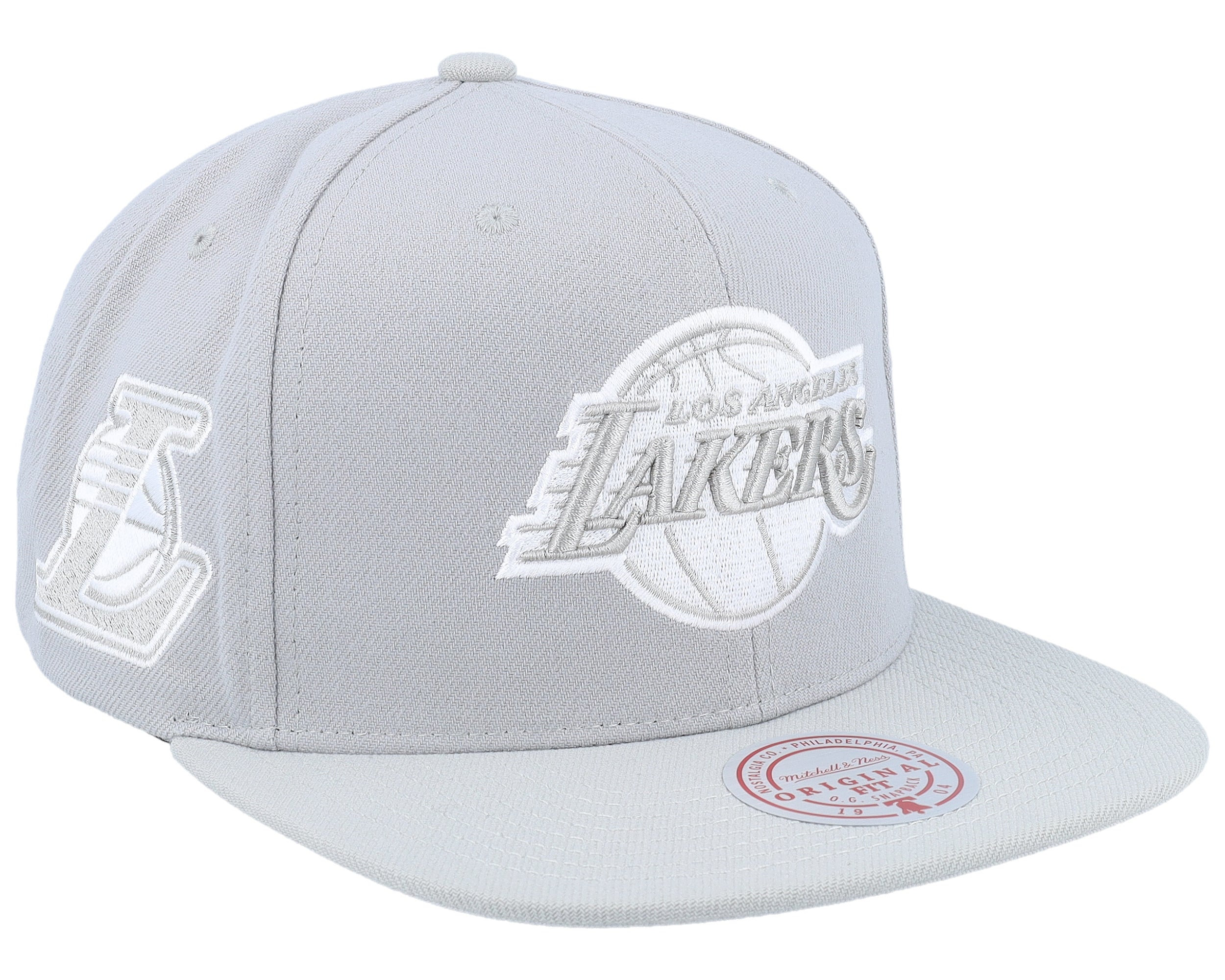 Mens Mitchell & Ness NBA EVERGREEN GREY WHITE SNAPBACK LAKERS