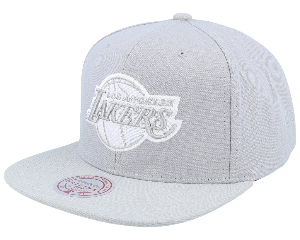 Mens Mitchell & Ness NBA EVERGREEN GREY WHITE SNAPBACK LAKERS