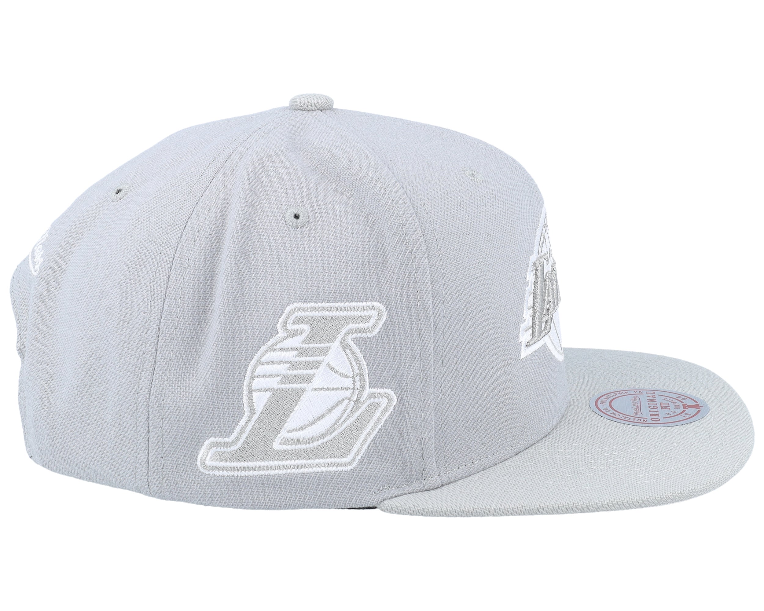 Mens Mitchell & Ness NBA EVERGREEN GREY WHITE SNAPBACK LAKERS