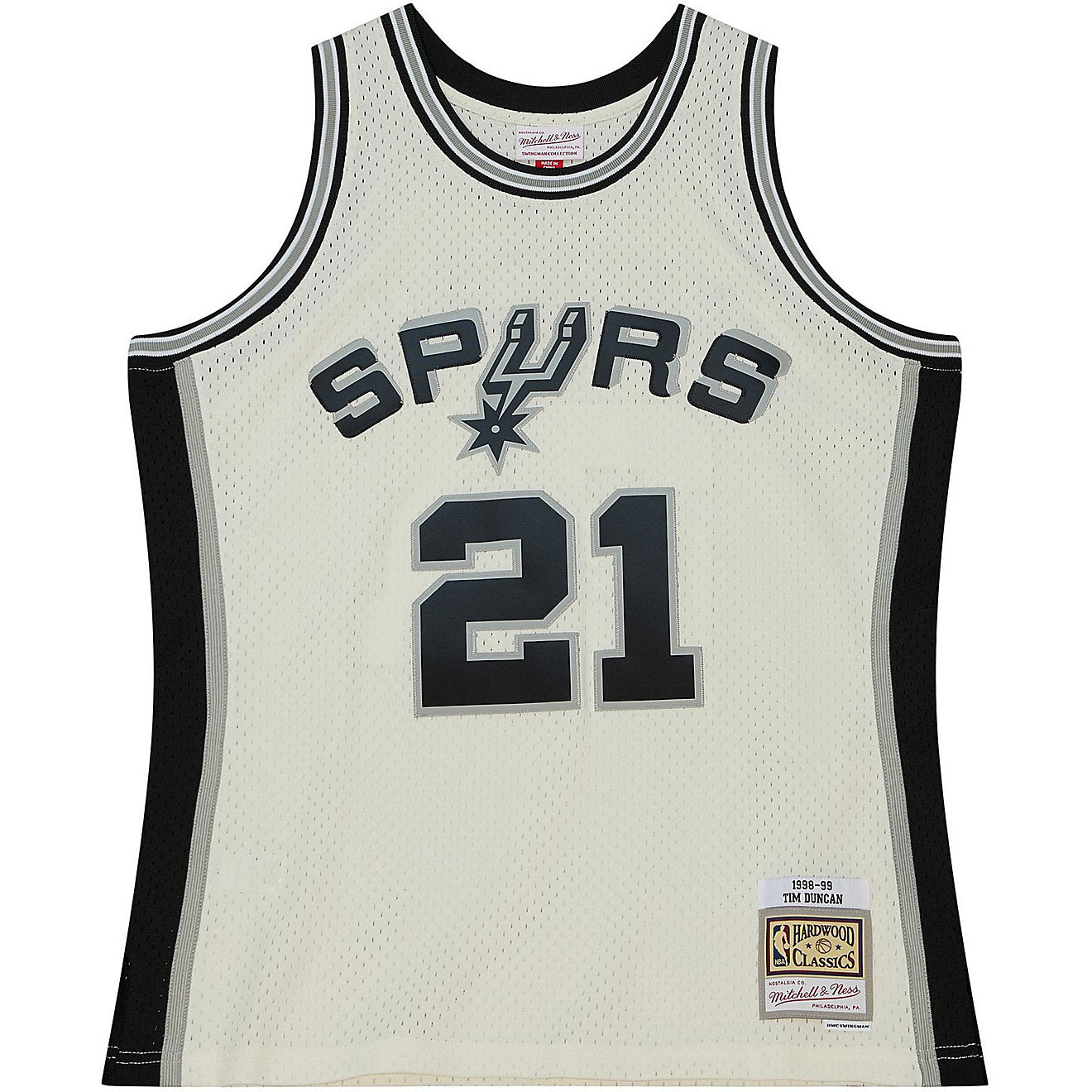 MENS MITCHELL & NESS CREAM TEAM COLOR SWINGMAN JERSEY SPURS 1998 TIM DUNCAN
