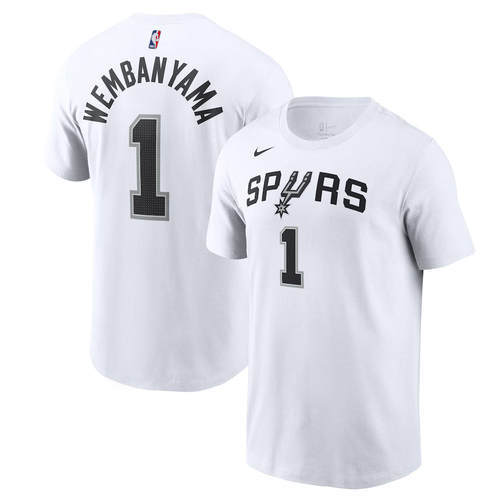 [DR6397-102] MENS NIKE NBA SPURS VICTOR WEMBANYAMA ESSENTIAL NAME & NUMBER T-SHIRT