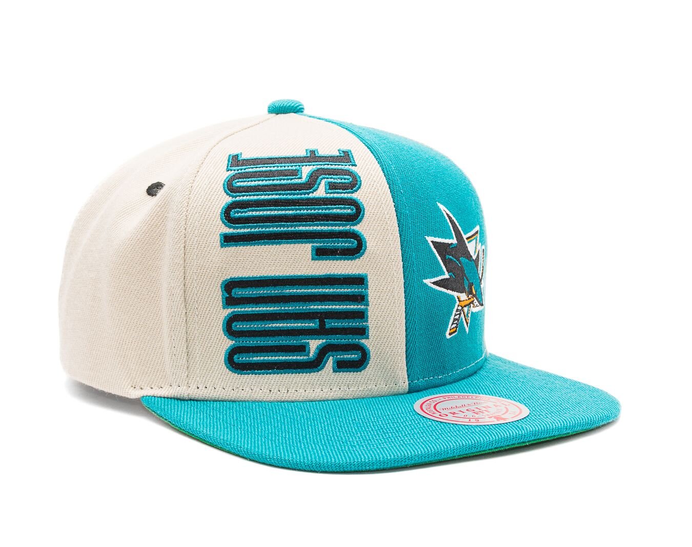 MENS MITCHELL & NESS NHL POP PANEL SNAPBACK SHARKS - OFF WHITE