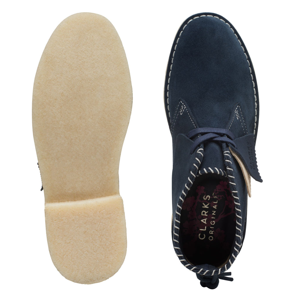 [26168787] WOMENS CLARKS DESERT BOOT NAVY SASHIKO