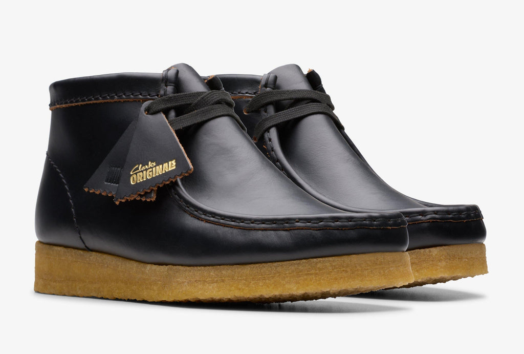 [26177715] WOMENS CLARKS WALLABEE BOOT BLACK SMOOTH LEATHER