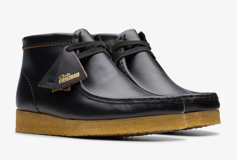 [26177715] WOMENS CLARKS WALLABEE BOOT BLACK SMOOTH LEATHER
