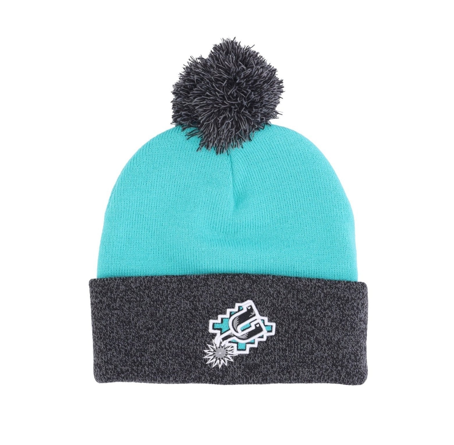 MENS MITCHELL & NESS NBA 2 TONE POM BEANIE HWC SPURS - TEAL
