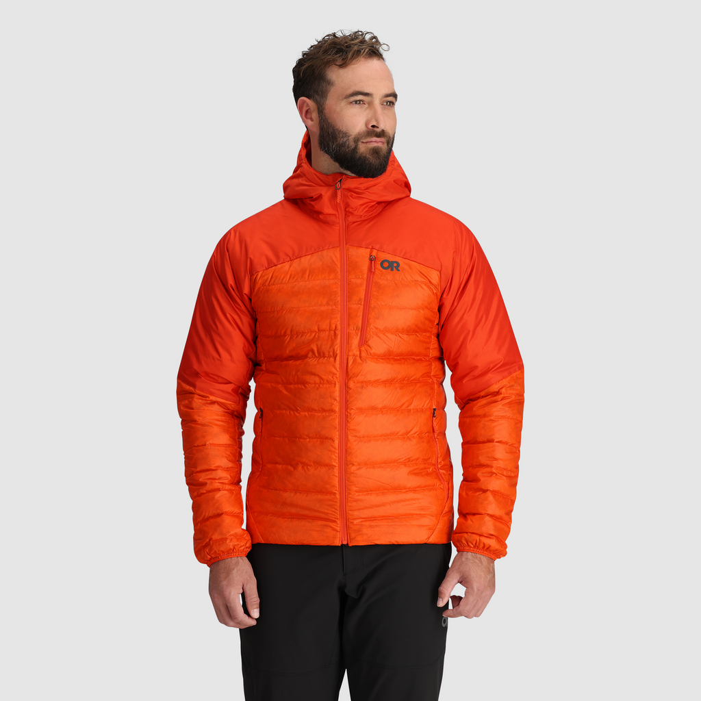 MENS OUTDOOR RESEARCH HELIUM DOWN WIND/WATER RESISTANT HOODED JACKET