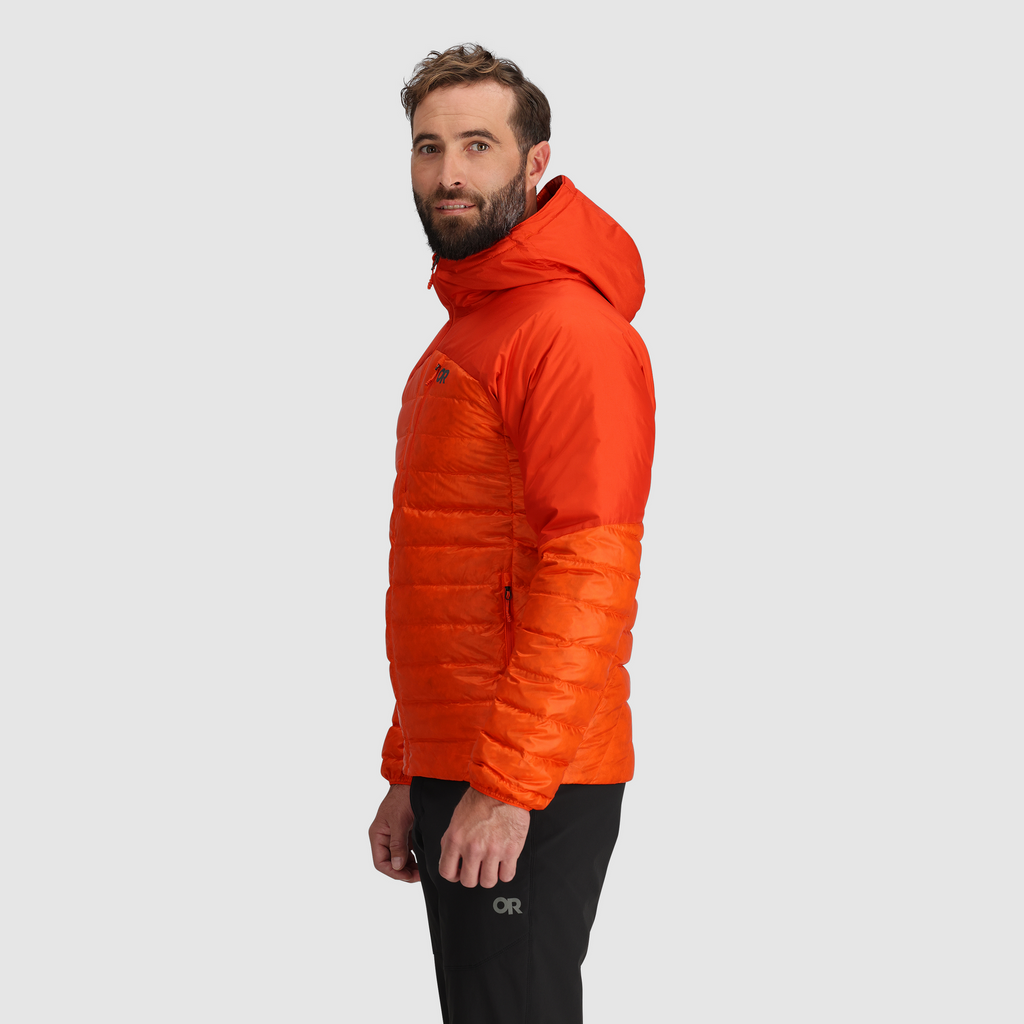 MENS OUTDOOR RESEARCH HELIUM DOWN WIND/WATER RESISTANT HOODED JACKET