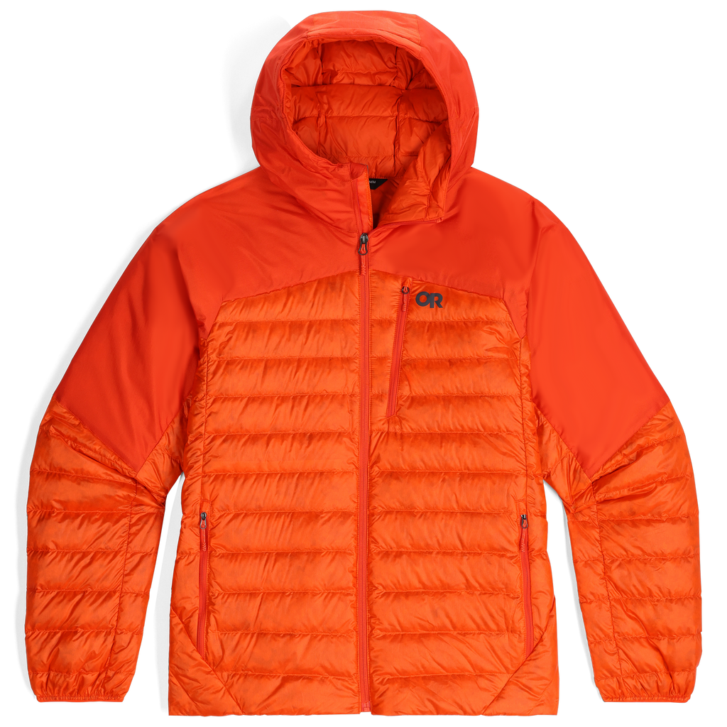 MENS OUTDOOR RESEARCH HELIUM DOWN WIND/WATER RESISTANT HOODED JACKET
