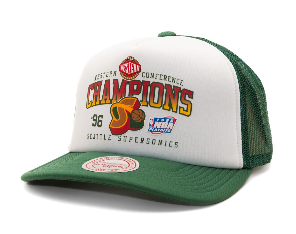 MENS MITCHELL & NESS NBA CHAMPIONS TRUCKER HWC SUPERSONICS - WHITE