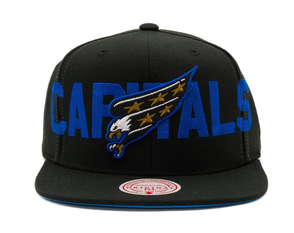 MENS MITCHELL & NESS NHL FULL FRONTAL SNAPBACK VNTG CAPITALS - BLACK