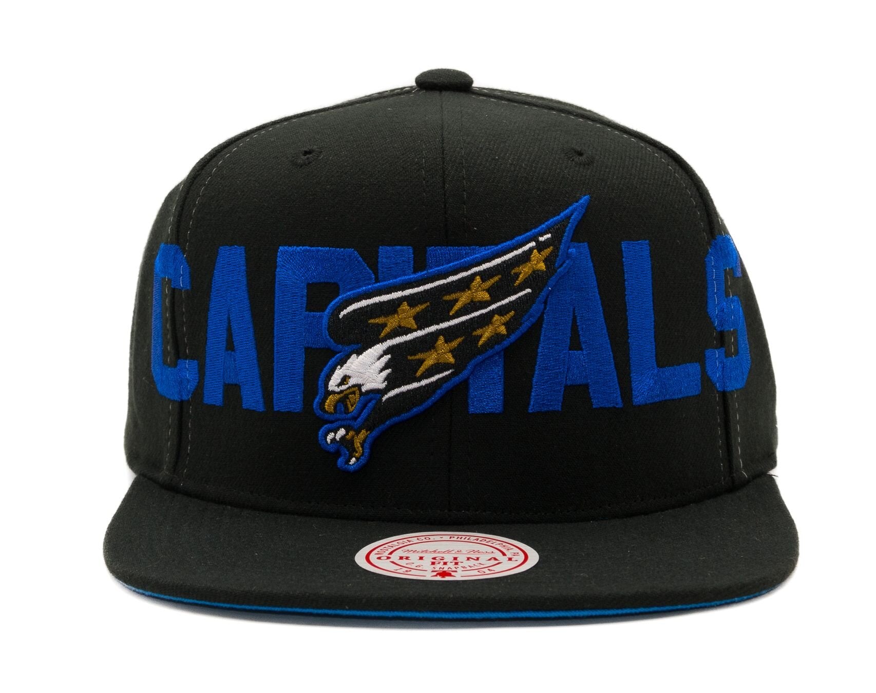 MENS MITCHELL & NESS NHL FULL FRONTAL SNAPBACK VNTG CAPITALS - BLACK