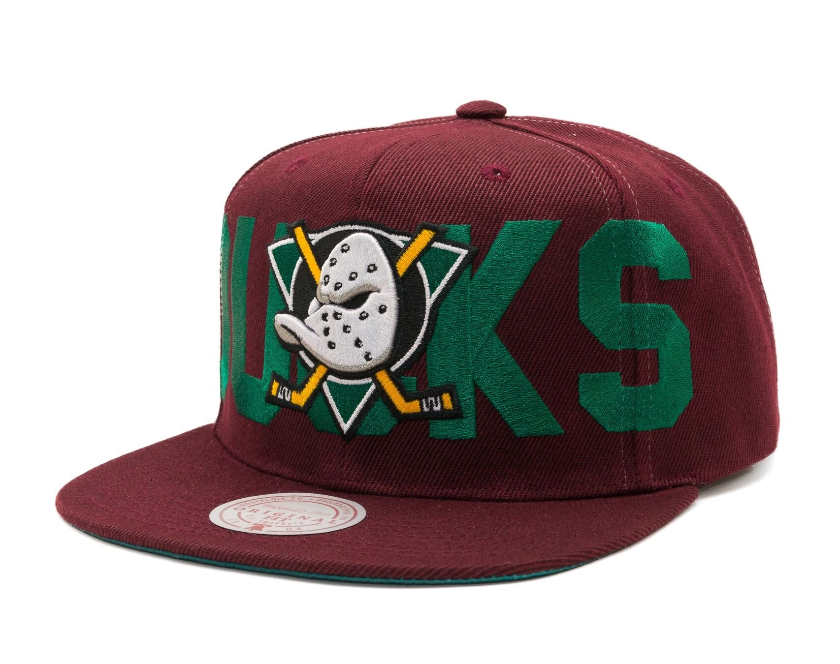 MENS MITCHELL & NESS NHL FULL FRONTAL SNAPBACK VNTG DUCKS - PLUM