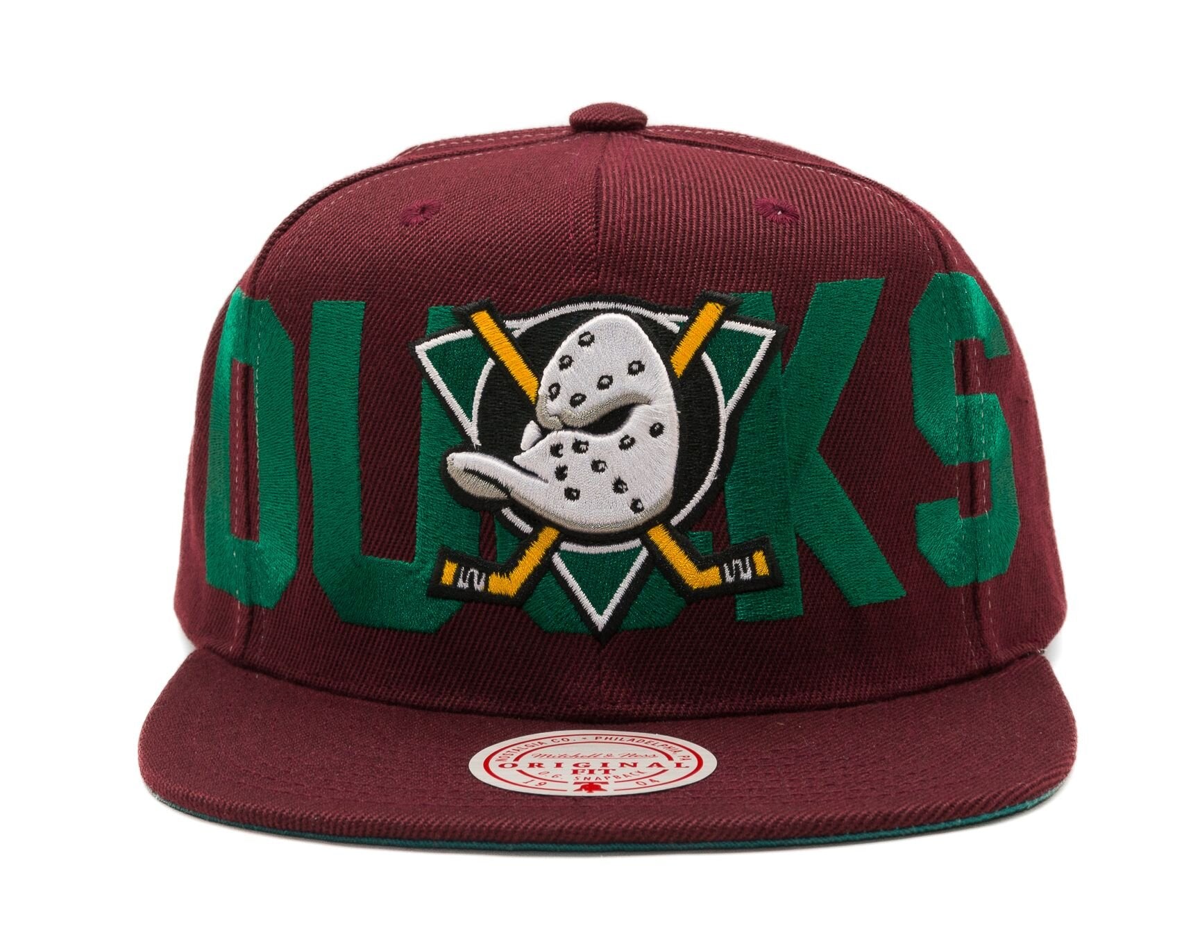 MENS MITCHELL & NESS NHL FULL FRONTAL SNAPBACK VNTG DUCKS - PLUM