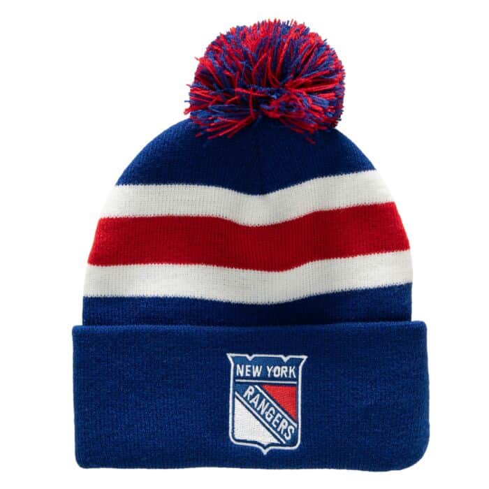 MENS MITCHELL & NESS NHL STRIPE POM KNIT RANGERS - BLUE