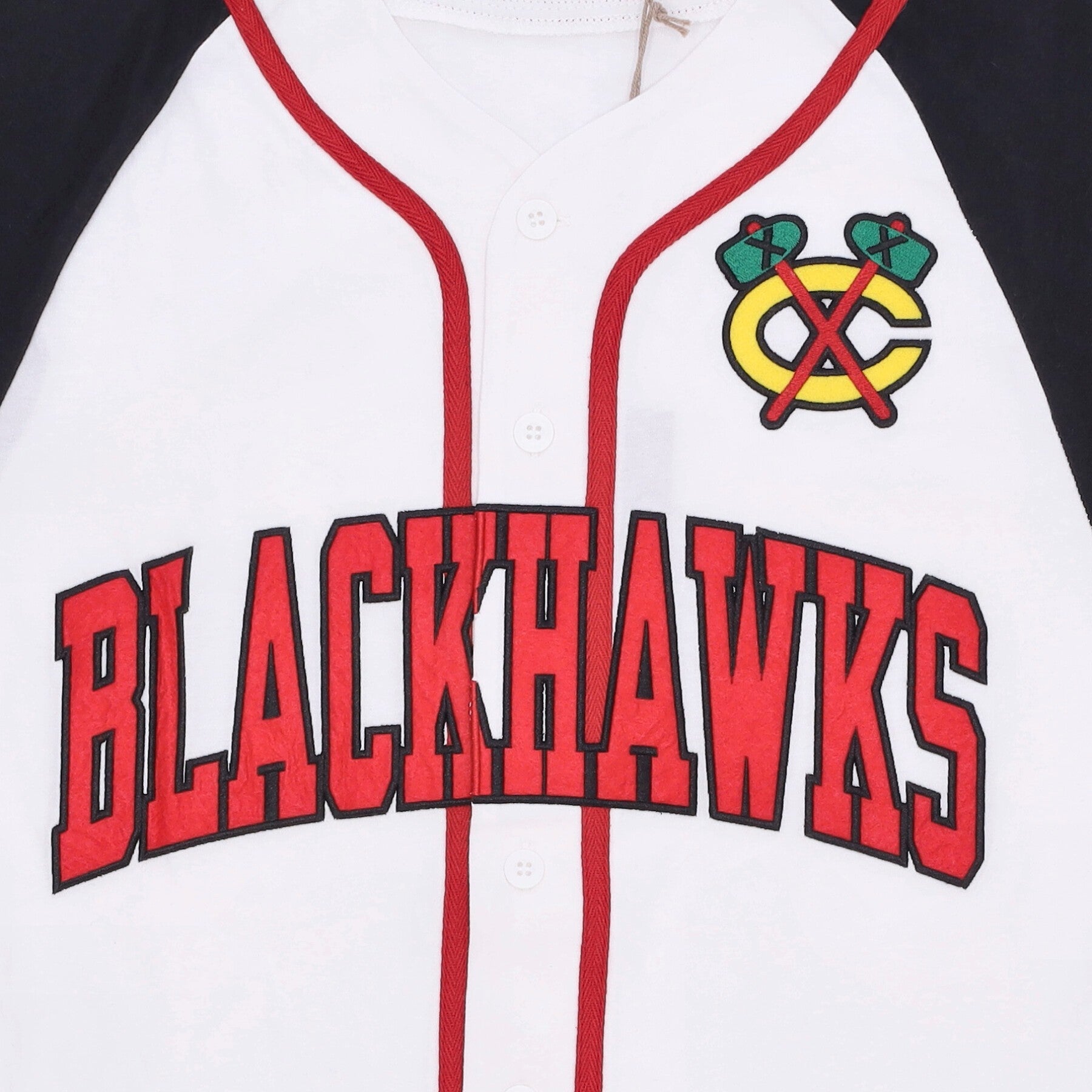 MENS MITCHELL & NESS NHL PRACTICE DAY BUTTON FRONT JERSEY BLACKHAWKS