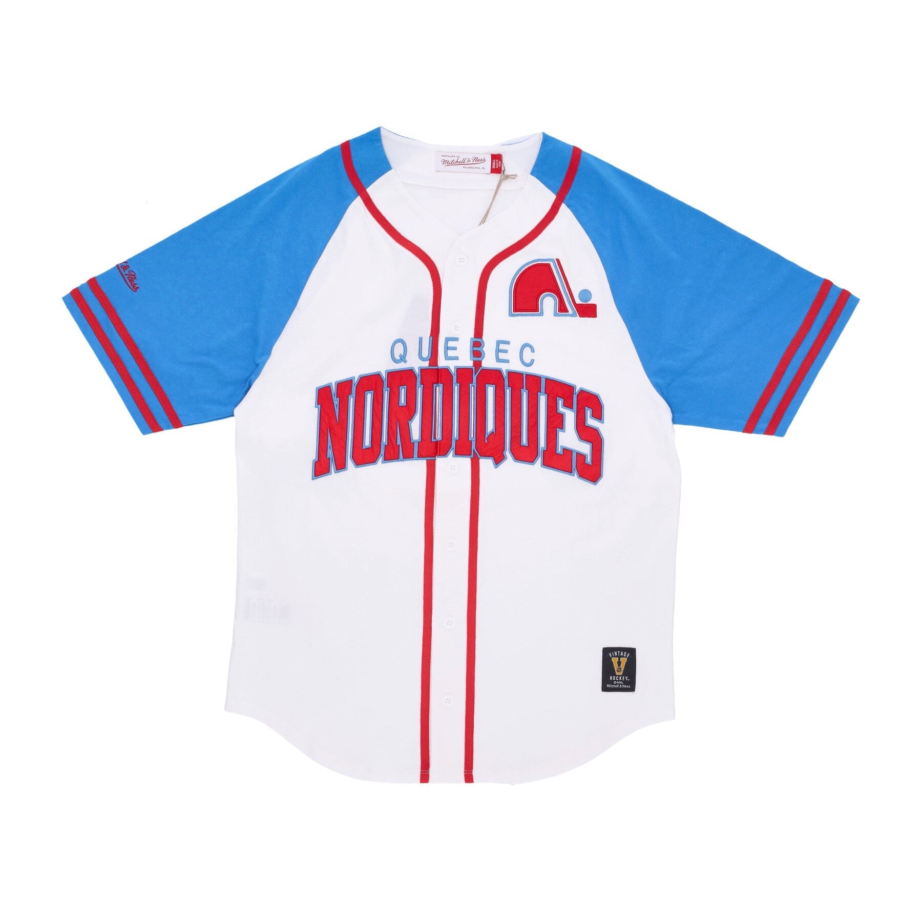 MENS MITCHELL & NESS NHL PRACTICE DAY BUTTON FRONT JERSEY NORDIQUES