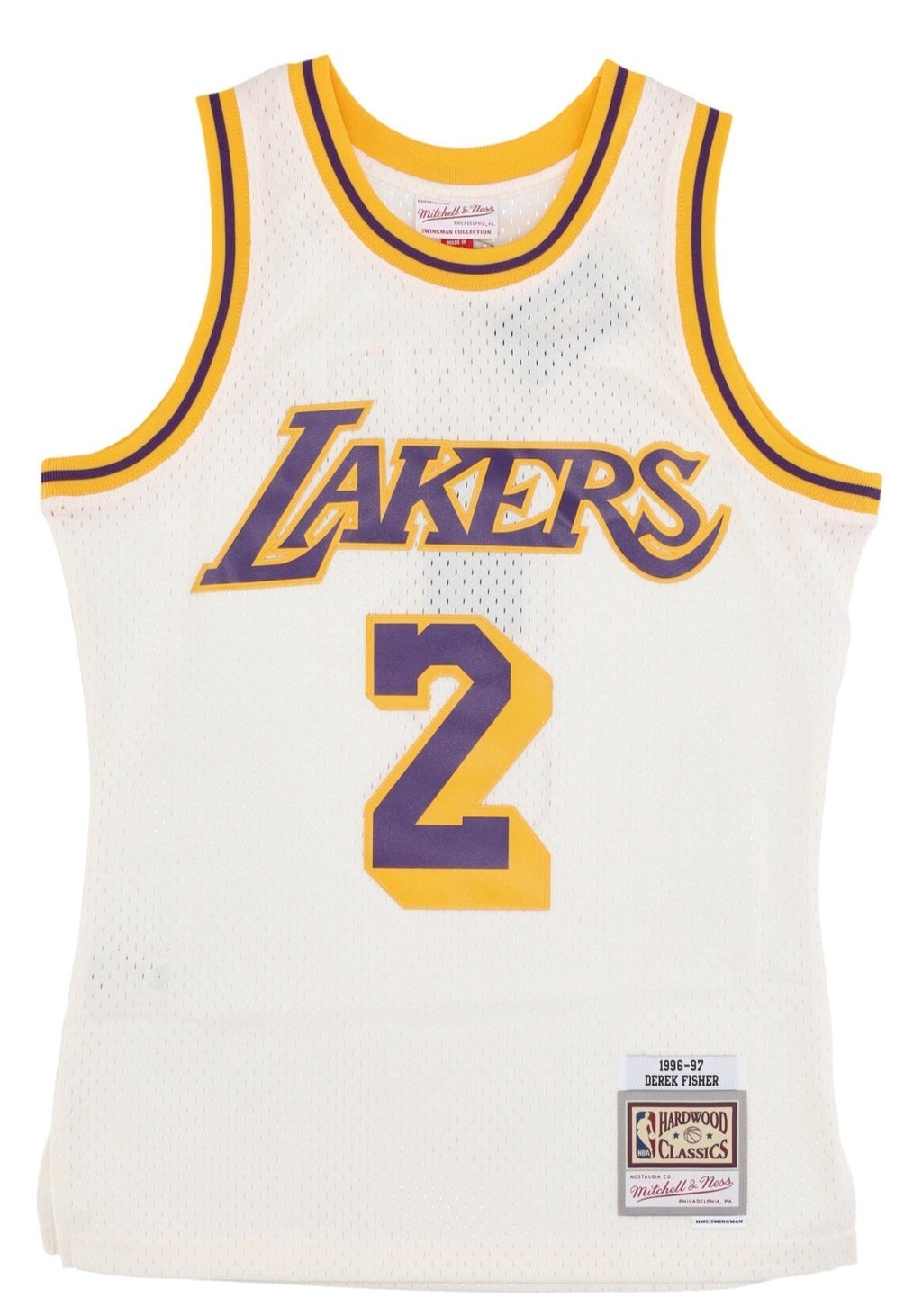 MENS MITCHELL & NESS CREAM TEAM COLOR SWINGMAN JERSEY LAKERS 1996 DEREK FISHER